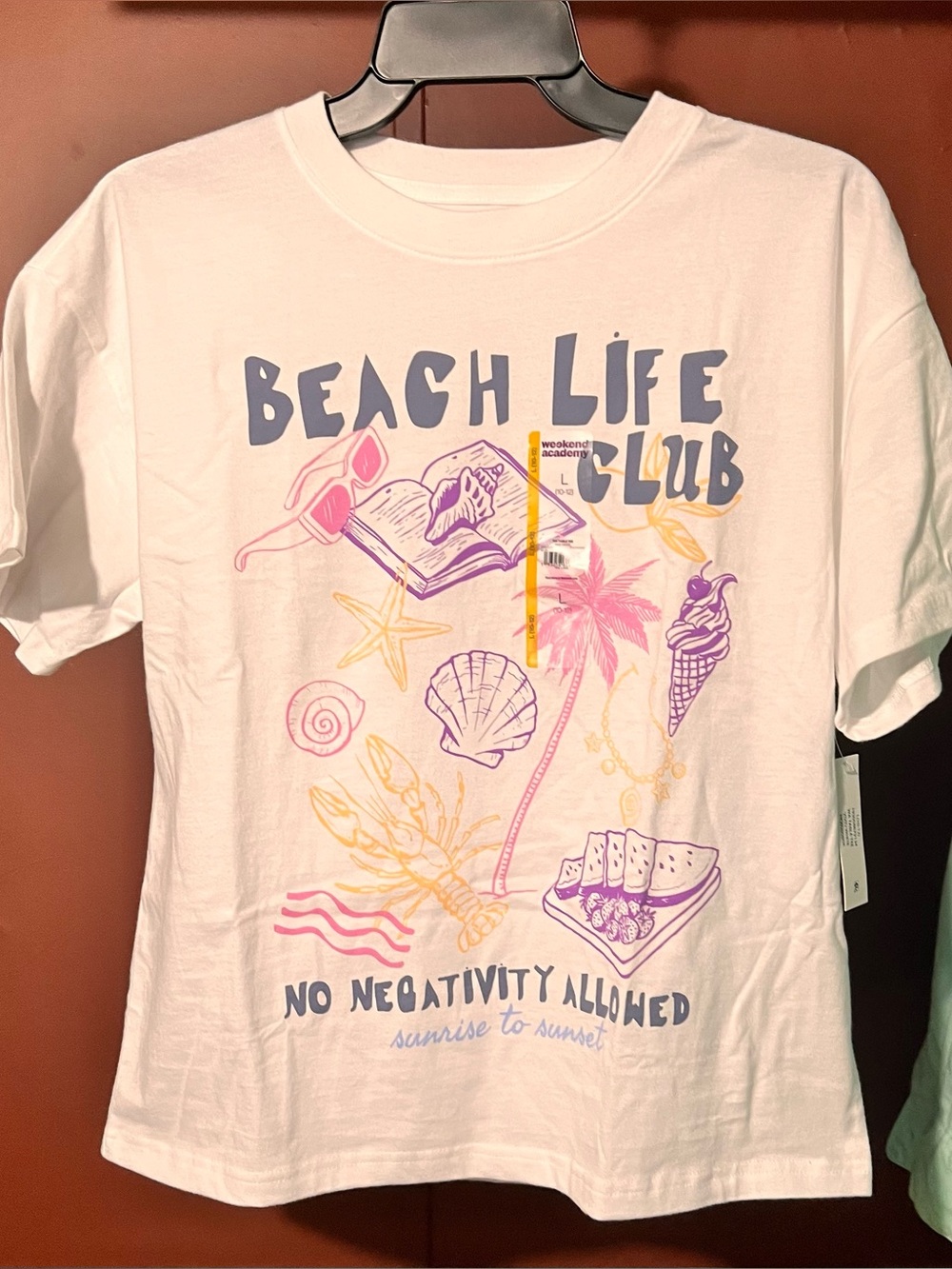 NWT Beach Life Club Tee - White with Pink & Purple